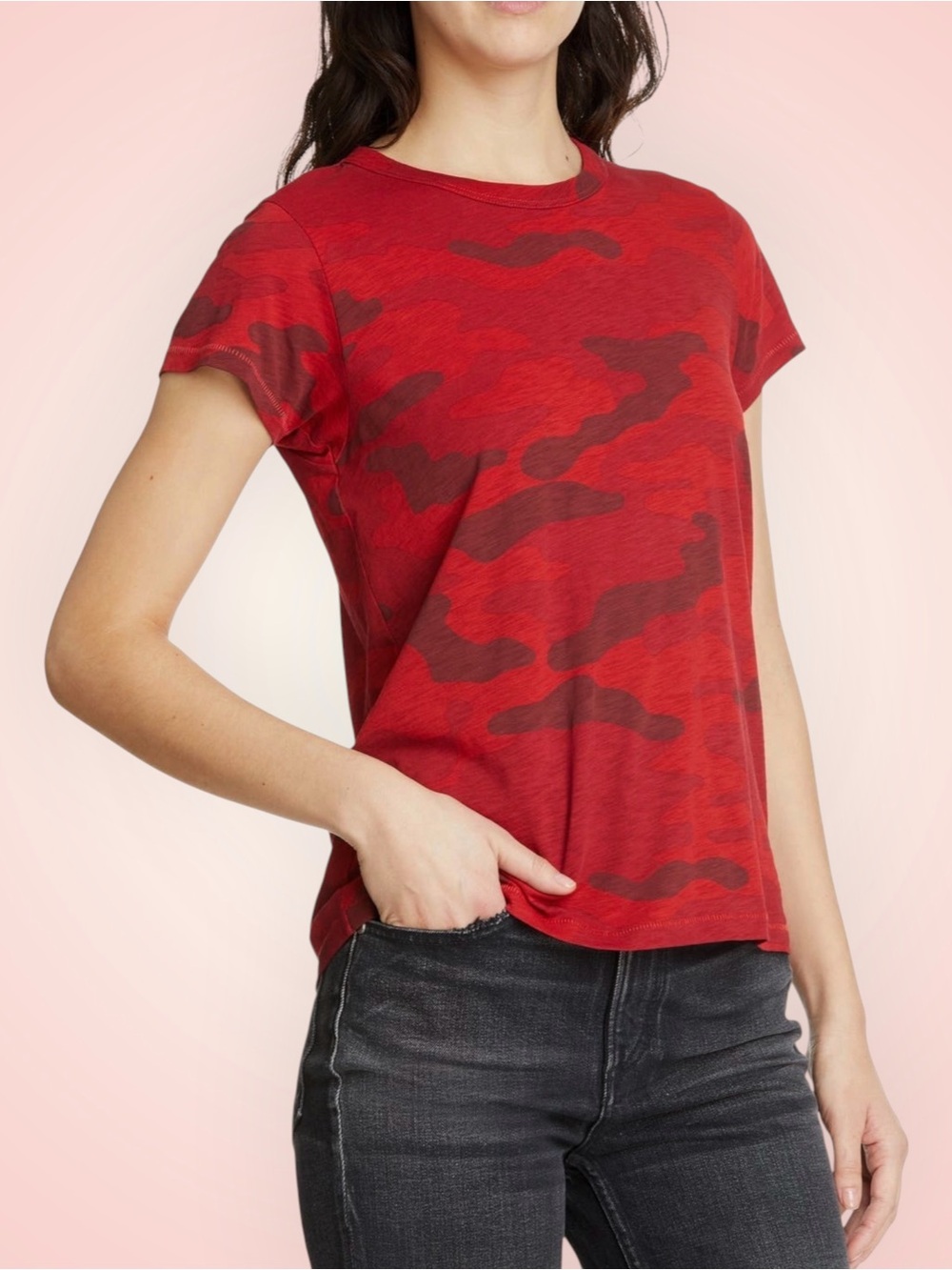 Rag & Bone Red Camo Pima Cotton Crew Neck T- Shirt Women’s L